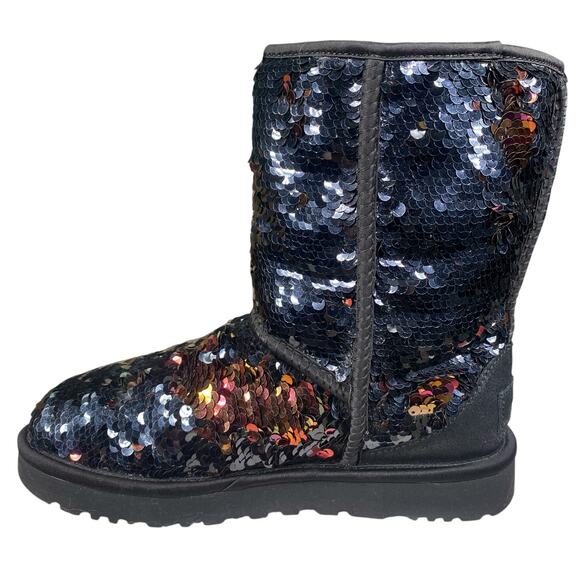 UGG Women’s Classic Short Black Cosmos Sequin Winter Boot Size US 6 - Picture 2 of 10